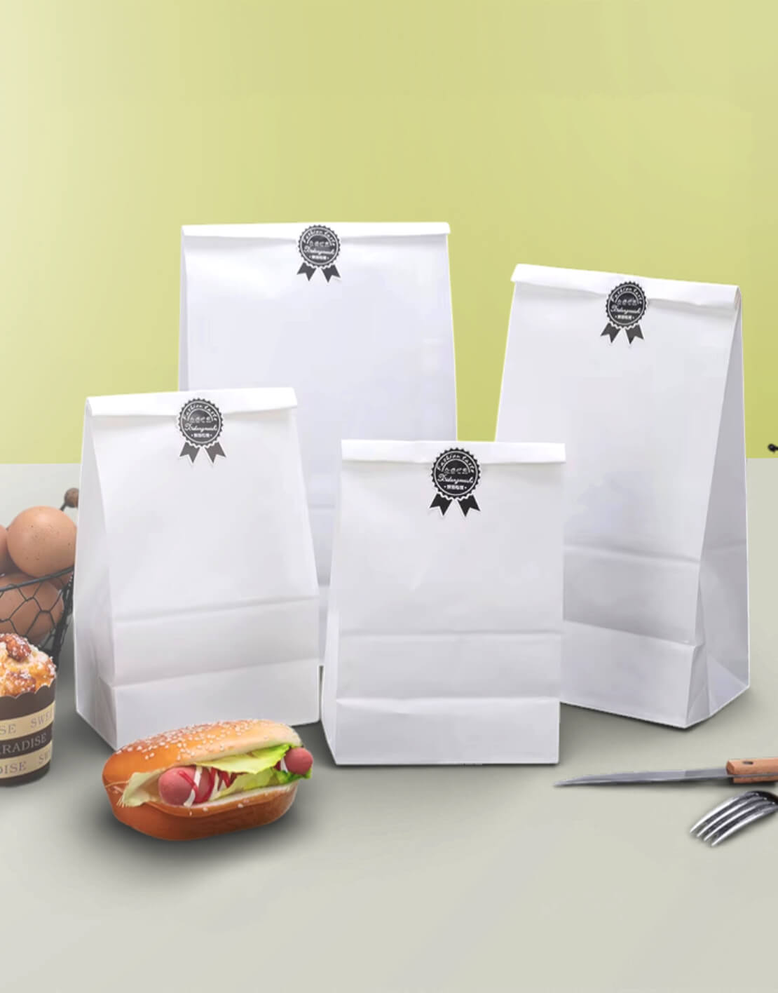 printed white paper bags